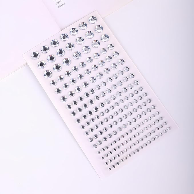 Self Adhesive Face Gems and Pearls for Makeup, Festival Jewels, Hair Gems Pearls, 3/4/5/6/8 mm Round Rhinestone Stickers for Face, Eye, Makeup, Body, Crafts 591Pcs (14_Clear)