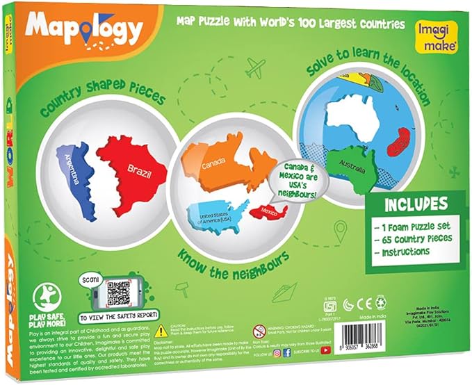 Imagimake Mapology World Map Puzzle | Educational Toys for Kids 5-7 | Puzzles for Kids Ages 4-8 | Map of The World | 6 Year Old Boy Gifts & Girl Gifts