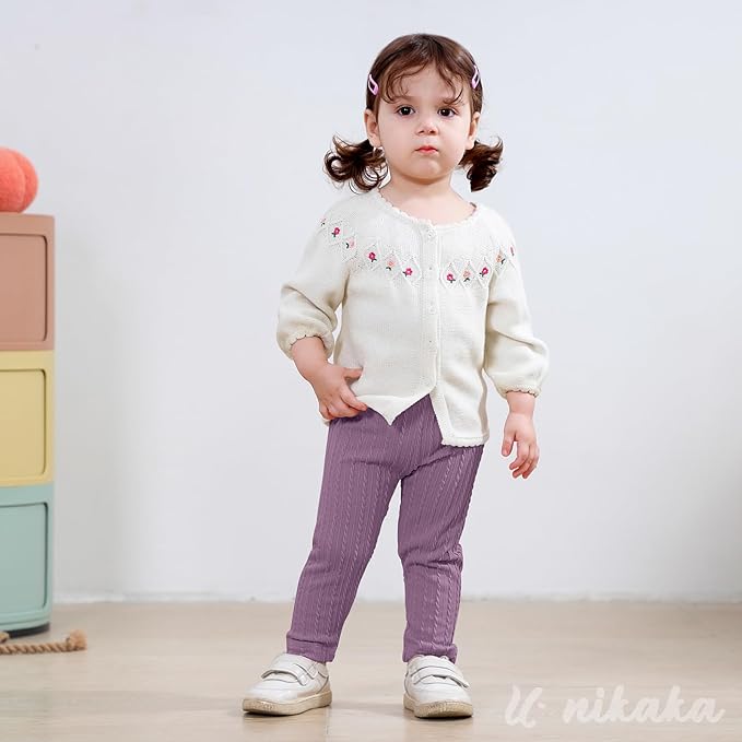 U·nikaka Toddler Baby Girls Pants Ribbed Infant Pants Leggings Toddler Baby Girl Bottoms Leggings 2 Packs
