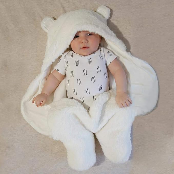 Jam Naturals- Baby Swaddle Blanket, Cute Bear Organic Receiving Swaddling Wrap, Gender Neutral Soft Newborn Baby Registry Gift (White 0-3m)