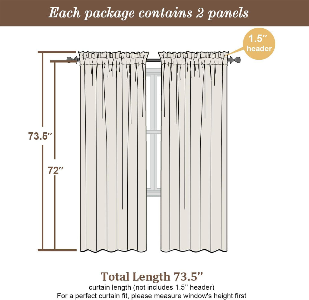 Chyhomenyc Sheer Curtains 72 Inch Length 2 Panels, Short Window Curtain Drapes Semi Transparent Voile Rod Pocket Curtains for Dining Bedroom Nursery Living Room, 42W x 72L inch, Ivory