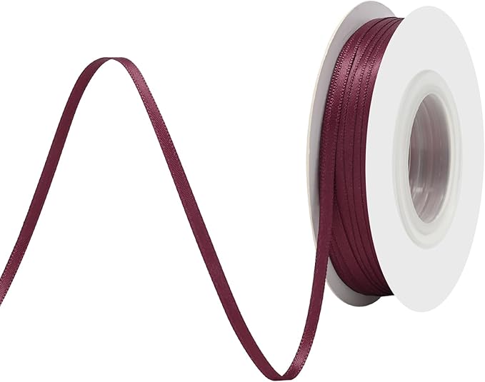 Wine Red Satin Ribbon 1/8" X 50 Yards Solid Color Double Faced Ribbons Perfect for Crafts Wedding Decor Bow Making Arts Sewing and More