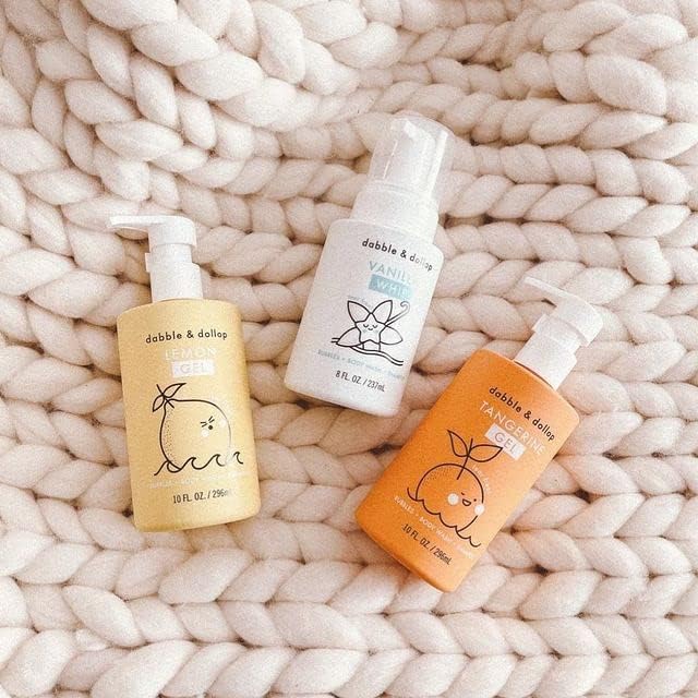 Dabble & Dollop Citrus Kiss Bundle, Natural Bubble Bath, Body Wash & Shampoo for Kids, USA-made, Paraben & Sulfate Free, Vegan, Gluten-Free, Tear-Free, Tangerine, Vanilla, Lemon (Set of 3)