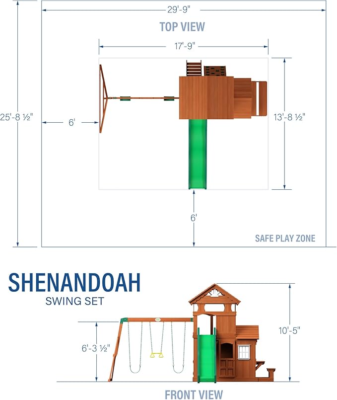 Backyard Discovery Shenandoah Cedar Wood Swing Set with Wave Slide, Raised Clubhouse, Playhouse, Play Kitchen, Belt Swings, Trapeze, Rock Wall, Ladder, Picnic Table, Full Door, Outdoor Playset