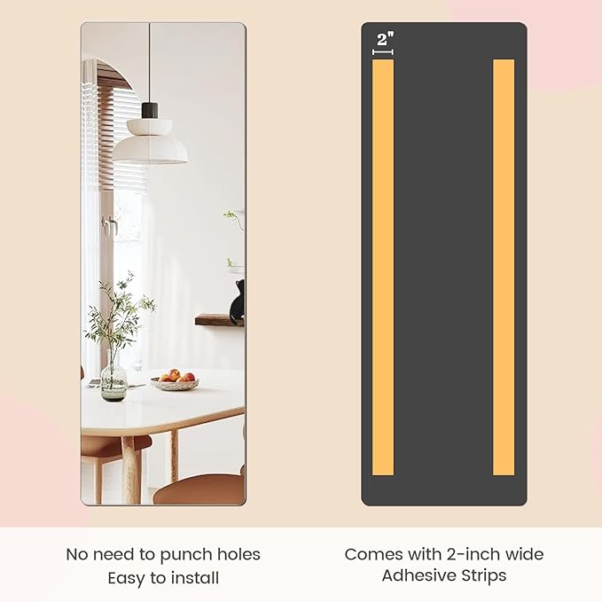 Acrylic Self Adhesive Mirror Sheet for Wall, Plastic Non Glass Sticky Kid Safety Mirror Tiles for Wall Rectangle 16x47 inch 1 Pcs