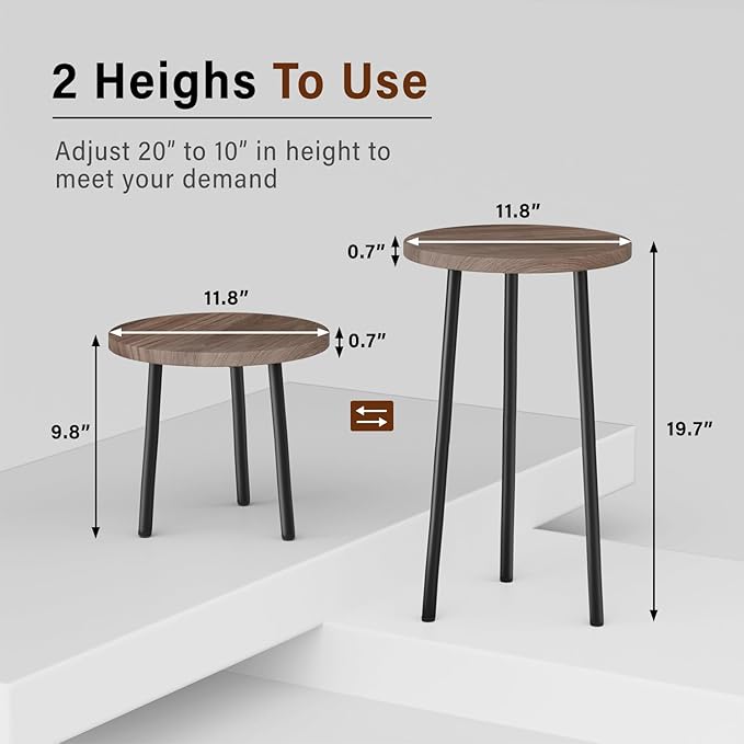 Plant Stand Indoor 2 Pack: Corner Wood 20 Inch Plant Stand Mid Century Modern Decor - Small Round Plant Table for Indoor Plants - Outdoor Plant Holder for Patio Living Room Bathroom Office (Grey Wood)