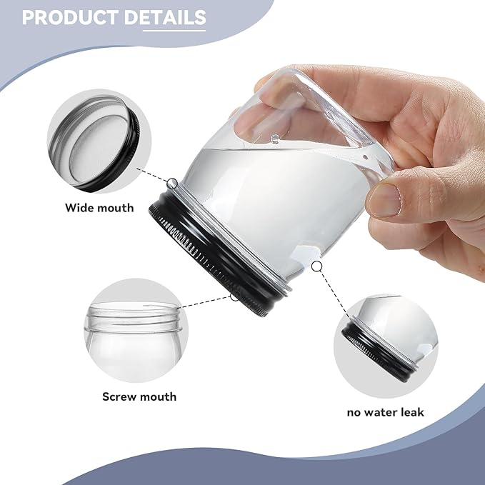 novelinks 8 oz Clear Plastic Jars with Screw-On Lids - BPA-Free Refillable Storage Containers for Slime, Spices, Crafts, Kitchen & Home Organization (8 Pack,Black)