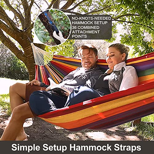 CHULIM Brazilian Double Hammock with Tree Straps,Extra Large 240x160cm,2 Persons Hammock for Backyard Patio Outdoor and Indoor,450lbs Weight Capacity,Soft Woven Cotton Fabric - color: Red Stripe