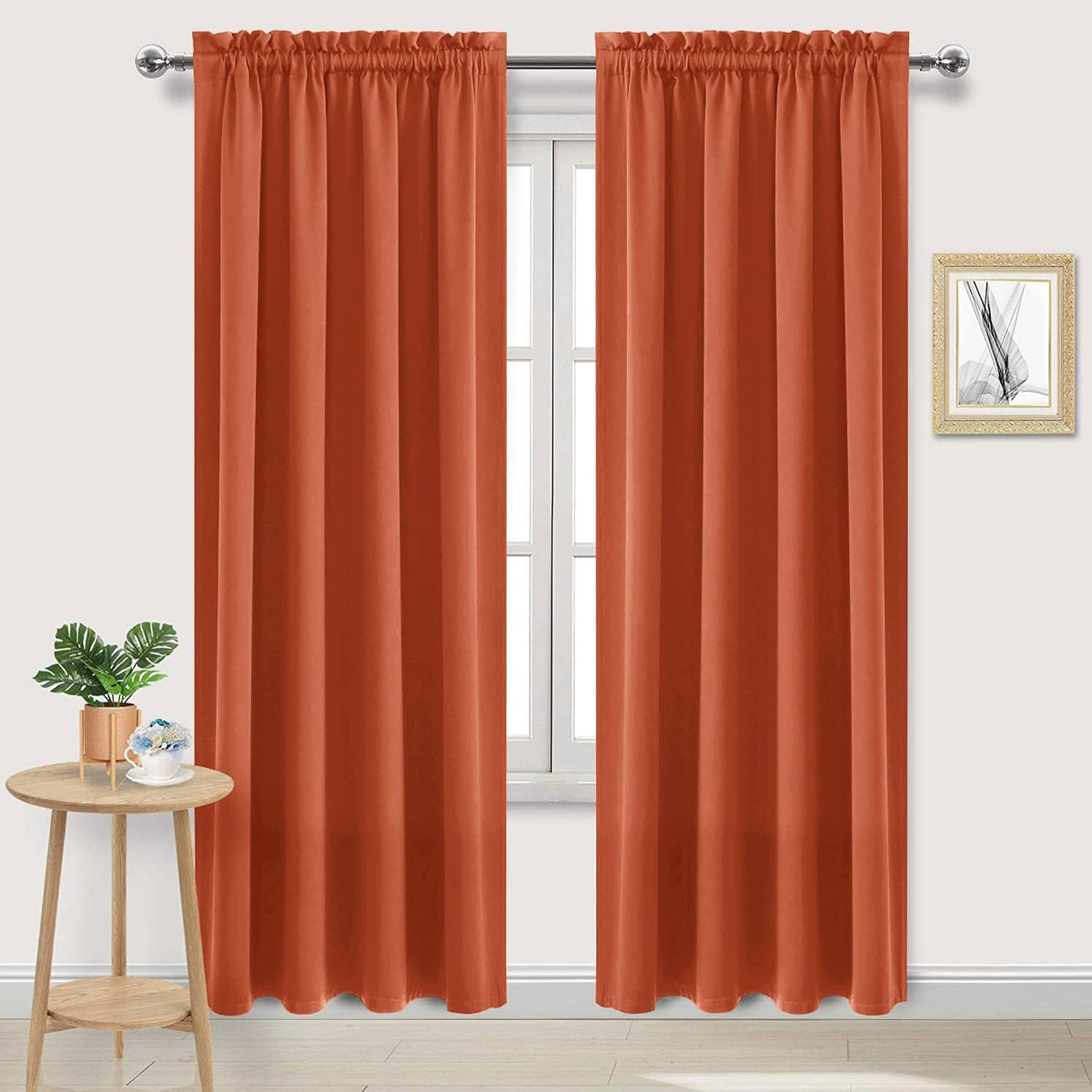 DWCN Blackout Curtains Thermal Insulated, Energy Saving & Noise Reducing Bedroom and Living Room Curtains, Burnt Ochre, W 52x L 95 Inch, Set of 2 Rod Pocket Curtain Panels