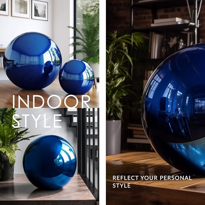 12 Inch Stainless Steel Gazing Globe,v2croft Hollow Ball Mirrored Surface Polished Shiny Sphere,Garden Stainless Steel Gazing Ball for Outdoor Lawn Pond Yard Ornament(Blue)