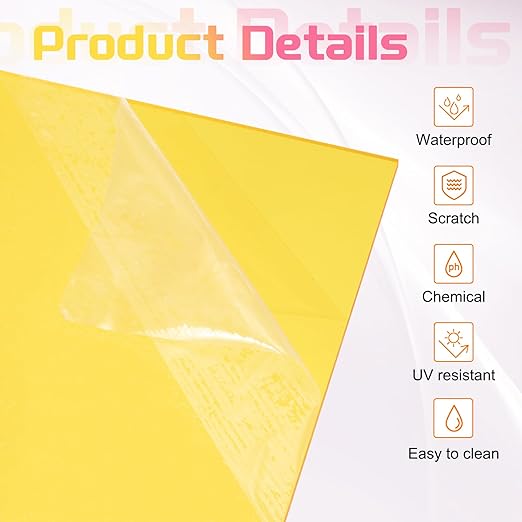 uxcell 4Pcs Acrylic Sheets 12x12 Inch Acrylic Panel 1/8 Inch-3mm Plastic Board for Picture Frames Sign Holders DIY Display Projects Craft, Clear Yellow