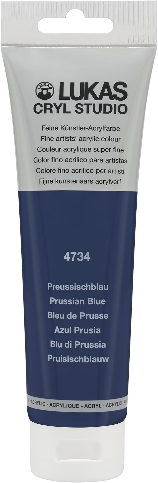Lukas CRYL Studio Artist Acrylic Paint, Prussian Blue, 125 ml Tube - High Pigment Acrylic Paints for Canvas Painting, Large Scale Works - Medium-Viscosity, Water-Mixable, Fast Drying