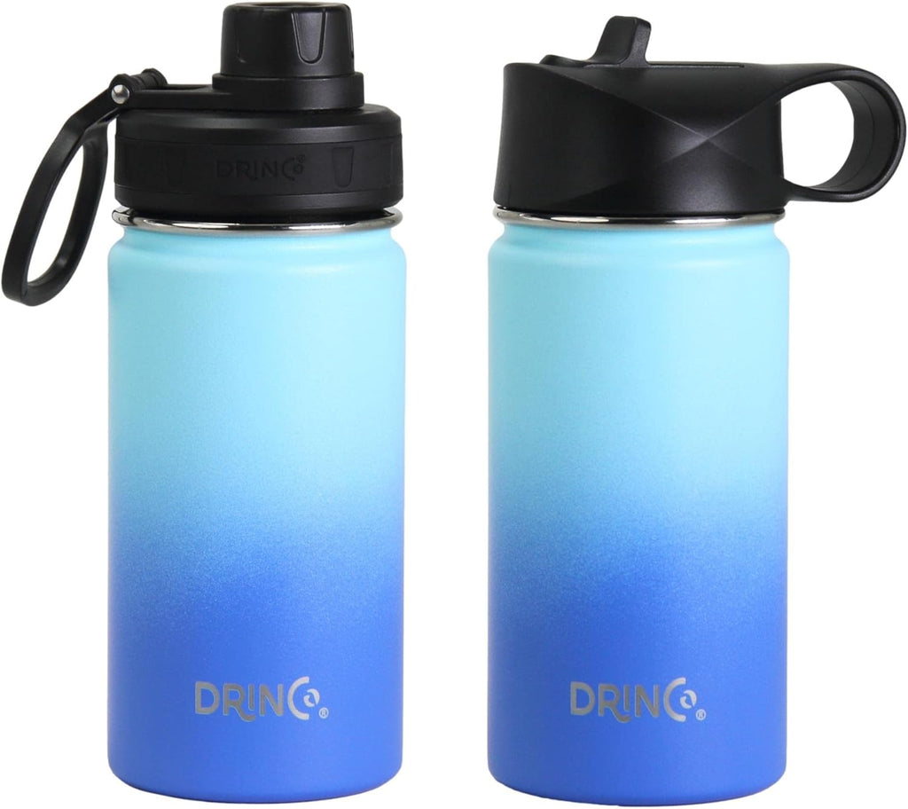 DRINCO Stainless Steel Water Bottle Spout Lid Vacuum Insulated Double Wall Water Bottle Wide Mouth (40oz 32oz 22oz 18oz 14oz) Leak Proof Keeps Cold or Hot (14 oz, 14oz Morning Sky Blue)