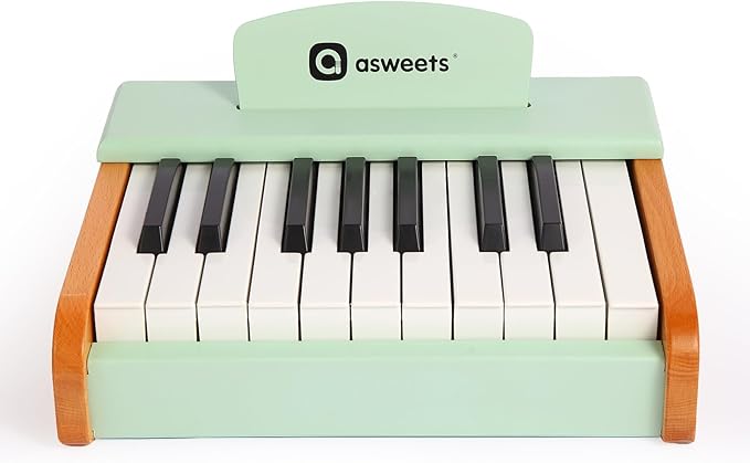 Asweets 18 Keys Piano Keyboard for Kids, Toddler Music Educational Instrument Toy, Wooden Piano for Toddlers Girls & Boys, Green