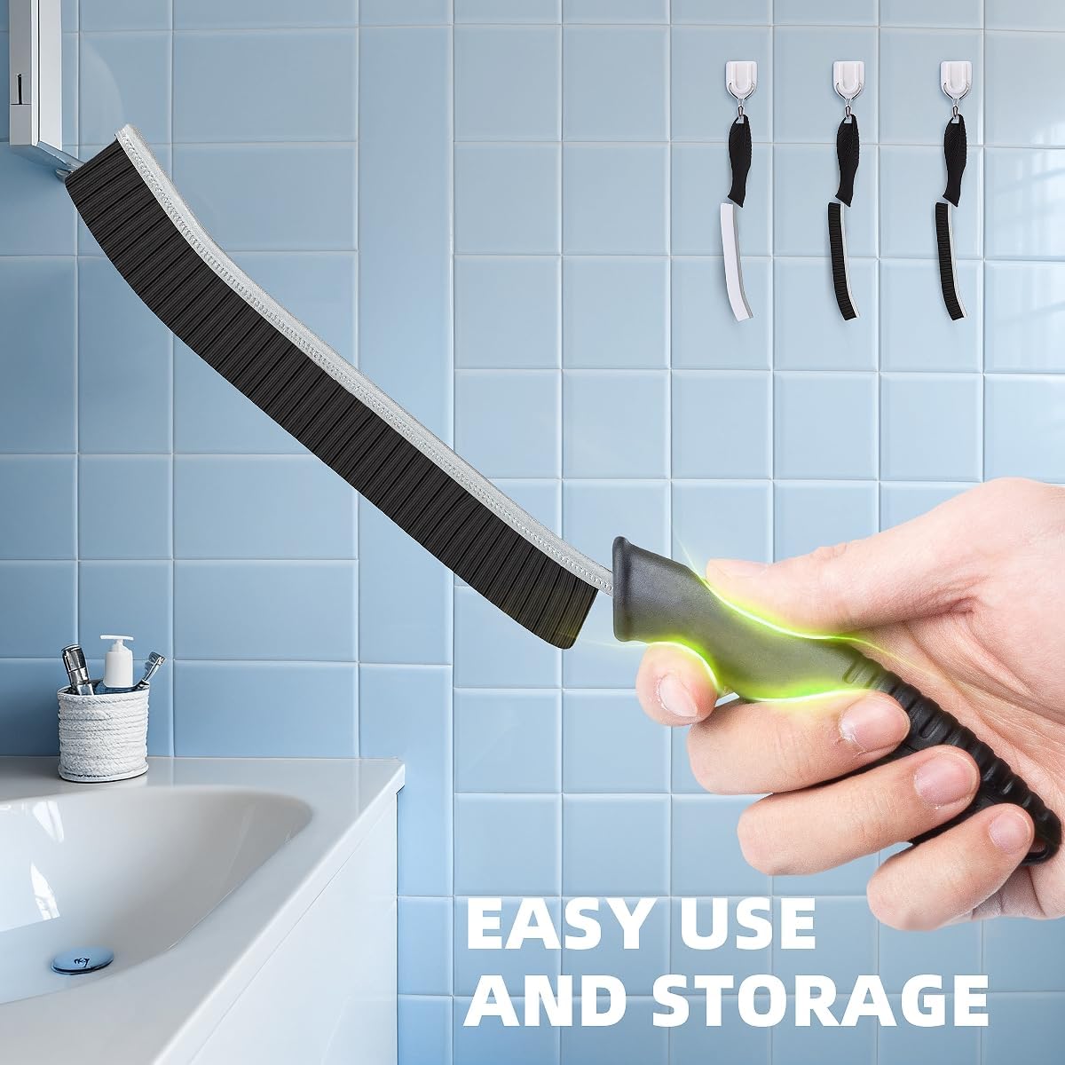 Hard Bristle Crevice Cleaning Brush-Thin Gap Scrub Brush, Small Cleaning Brush, Grout Brush, Kitchen Brush, Cleaning Tools for Toilet, Bathroom, Sink, Home, Household, Window (3, Green)