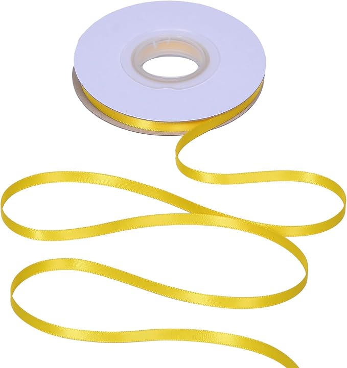 YAMA Yellow Double Faced Satin Ribbon 1/4 Inch 25 Yards Yellow Ribbon for Gift Wrapping Crafts Hair Bows Wedding Party Decoration