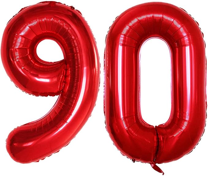 GOER Number 90 Balloons for 90th Birthday Party Decorations,42 Inch Jumbo Foil Helium Balloons for 90th Anniversary (Red)
