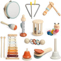 Toddler Musical Instruments Set, Montessori Baby Wooden Toys for Toddlers 1-3, Percussion Instruments for Kids with Xylophone, Neutral Colors Preschool Music Toys