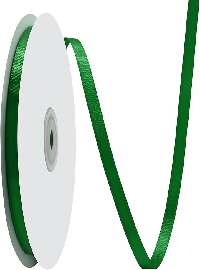 Forest Green Satin Ribbon 1/4" X 50 Yards Solid Color Double Faced Ribbons Perfect for Crafts Wedding Decor Bow Making Arts Sewing and More