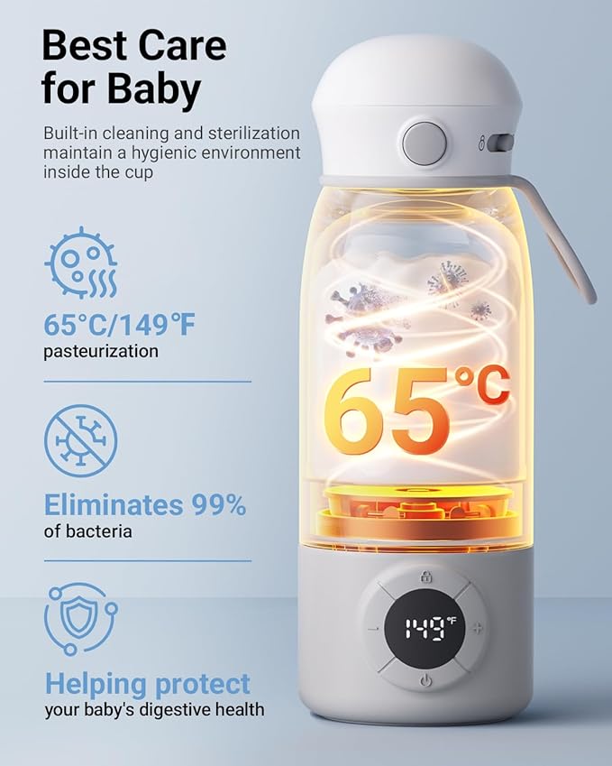 Bear Portable Bottle Warmer for Travel, Milk Warmer for Breastmilk Formula, 17oz Large Capacity Water Warmer with Precise Temp Control, Fast Heating&Long Battery for Travel Car Airplane