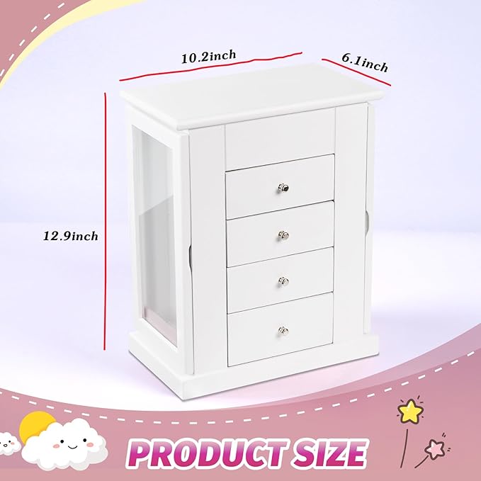 Jewelry Box for Girls, Musical Jewelry Box with Spinning Dancer Gifts for Little Girls Christmas New Year Birthday Children's Day, 5 Layer Large Wooden Kids Music Jewelry Organizer Box(White)