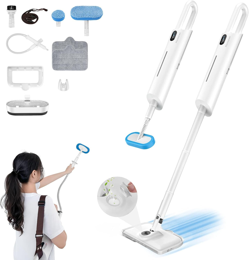 Steam Mop All-in-one for Floor Cleaning, MultiPurpose Steam Cleaner for Home with LED display screen, Detachable Handheld Floor Steamer with Scent Container and strap for Hardwood,Tiles and Carpet