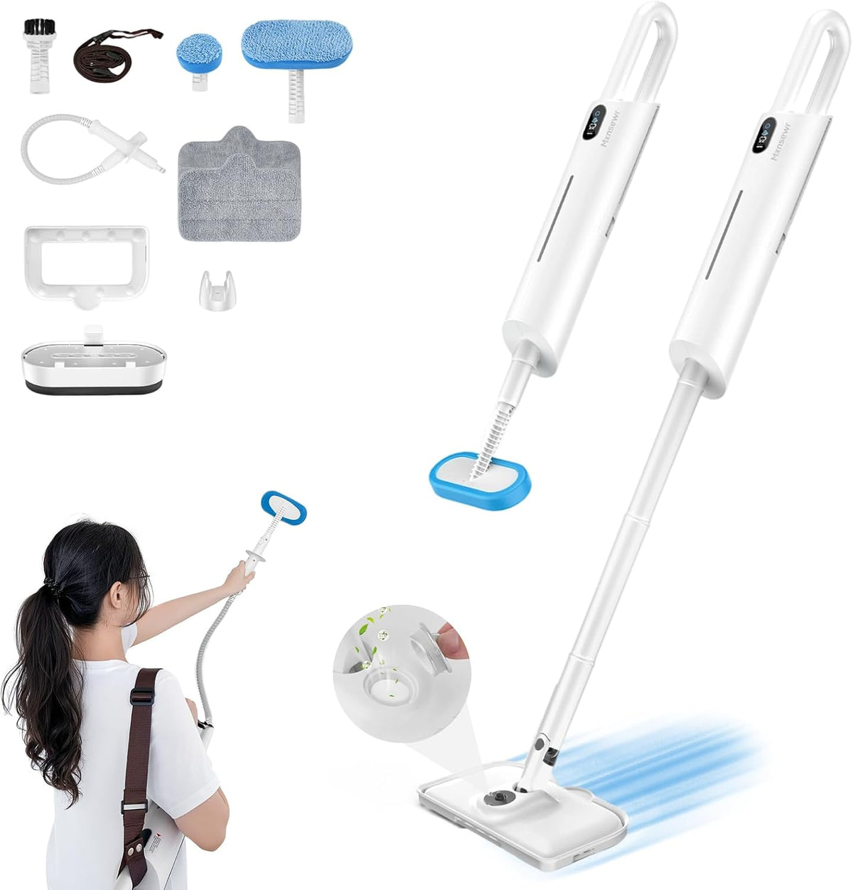 Steam Mop All-in-one for Floor Cleaning, MultiPurpose Steam Cleaner for Home with LED display screen, Detachable Handheld Floor Steamer with Scent Container and strap for Hardwood,Tiles and Carpet