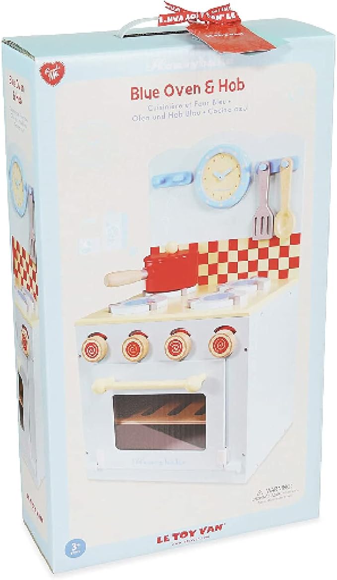 Le Toy Van - Educational Wooden Honeybake Oven & Hob Blue Set Pretend Kitchen Play Toy | Girls Role Play Toy Kitchen Accessories (TV265)