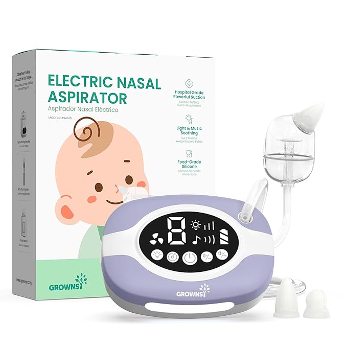 GROWNSY Electric Nose Suction for Baby, Hospital-Grade Nasal Aspirator with Night Light,Soothing Lullabies, Baby Nose Sucker with 9 Adjustable Suction Levels, Purple