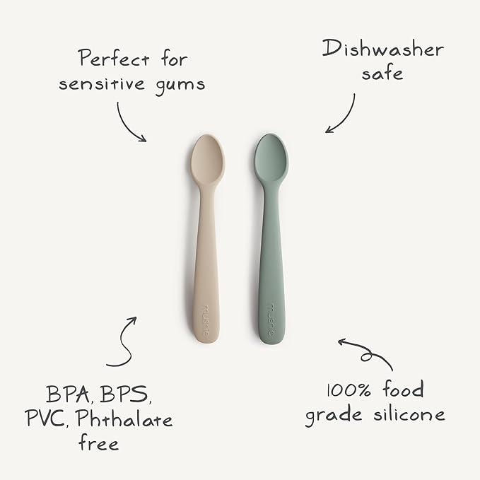 mushie Silicone Baby Feeding Spoons | 2 Pack (Powder Blue)