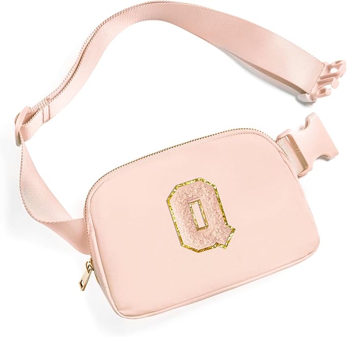 Gitus Gifts for 8 9 10 11 12 Year Old Girls Belt Bag Fanny Pack Crossbody Bags with Initial Letter Patch Cute Stuff Birthday Gifts for Teen Girls Women Personalized Trend Stuff (Coral Pink-Q)