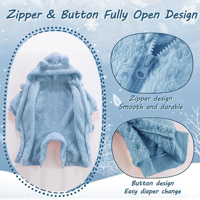 Newborn Baby Bear Outfit Suit Girls Boys Fleece Jumpsuit Romper Hooded Winter Snowsuit Clothes