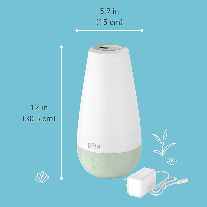 Pure Enrichment® PureBaby® 3-in-1 Whisper-Quiet Humidifier, Color Changing Night Light, & Essential Oil Diffuser for Baby Nursery & Kids Bedroom to Relieve Congestion, Colds, & Coughs (Whisper Green)