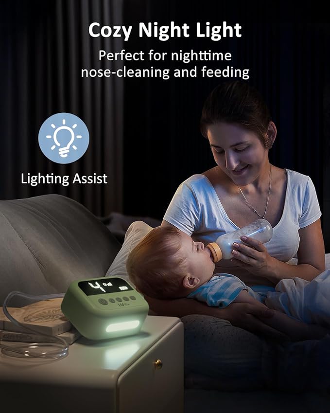 HEYVALUE Nasal Aspirator for Baby, Hospital Grade Nose Sucker with 9 Levels Suction, Night Light and Nursery Rhyme Soothing, Electric Nose Suction for Baby with Food-Grade Silicone Tips Green