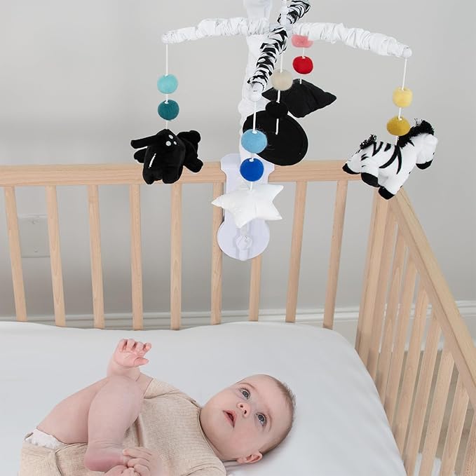 The Peanutshell Baby Crib Mobile for Boys & Girls, Musical, Montessori Nursery Mobiles, Black and White Crib Decor, High Contrast Mobile, Crib Toys Hanging, Crib Accessories Boy