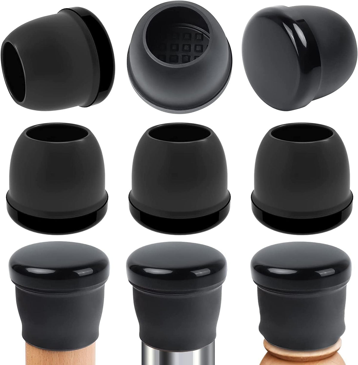 Ezprotekt 8 Pcs Large Black Chair Leg Sliders for Carpet, Round Chair Glides for Rug, Teflon Furniture Pad Bar Stool Leg Protectors Caps for Table, Couch, Desk Legs (XL Fit: 1-2/5" to 1-13/20")