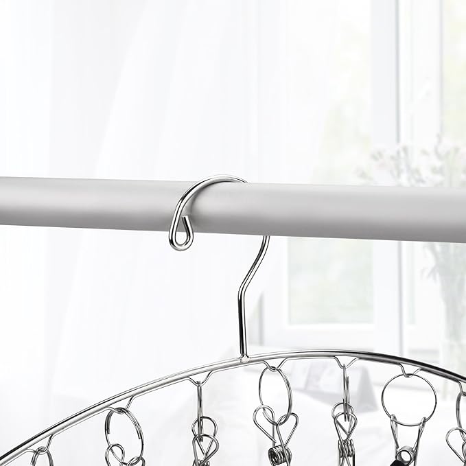 Toplife Clothes Hanger with 10 Clips, Stainless Steel, Windproof, for Drying Socks, Bras, Underwears, Baby Clothes, Hats, Scarfs, Towels, Pants and Gloves, Set of 4