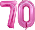 GOER Number 70 Balloons for 70th Birthday Party Decorations,42 Inch Jumbo Foil Helium Balloons for 70th Anniversary (Hot Pink)