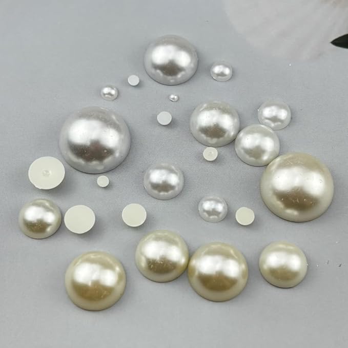 4020pcs Half Pearls for Crafts Assorted Size 3mm 4mm 5mm 6mm 8mm 10mm Flatback Half Round Pearl Beads for Jewelry Making Nail Art Scrapbook Craft Wedding Dress Decoration(White)