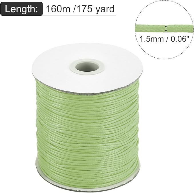MECCANIXITY Waxed Cord 1.5mm Waxed Polyester Cord 175 Yard Wax String for Bracelet Making,Necklaces, Beading,Jewelry Making and DIY Crafts(Grass Green)