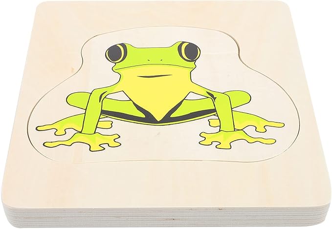 Wooden Multi Layered Puzzles, Life Cycle of Frog, Cartoon Montessori Toy DIY Puzzle Early Educational Toy Preschool Learning Game for Boys & Girls 3 Years and Above
