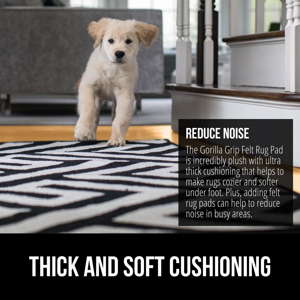 GORILLA GRIP Felt and Natural Rubber Stay in Place Slip Resistant Rug Pad, 1/8in Thick, 7x10 FT Protective Padding Under Area Rugs, Cushioned Gripper Pads, Carpet Runners, Hardwood Floors Protection