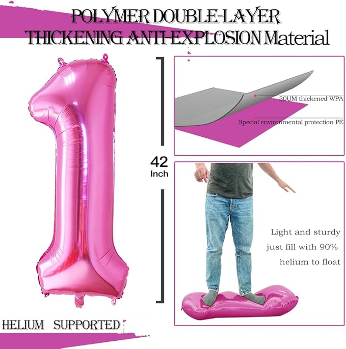 GOER Pink Foil Balloons Number 1,Huge Number Balloons for 1st 11st Birthday Party Supplies Anniversary Decorations(3 pcs,42 inch,32 inch,16inch)