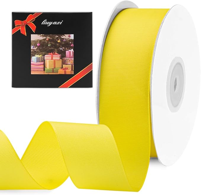 LIUYAXI 2" X 50 Yards Solid Yellow Grosgrain Ribbon, Perfect for Crafts, Wedding Decor, DIY Hair Accessories, Sewing, Gift Package Wrapping and More