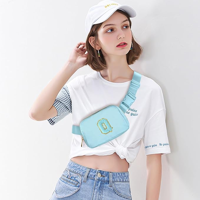 Gitus Gifts for 8 9 10 11 12 Year Old Girls Belt Bag Fanny Pack Crossbody Bags with Initial Letter Patch Cute Stuff Birthday Gifts for Teen Girls Women Personalized Trend Stuff (Icing Blue-Q)