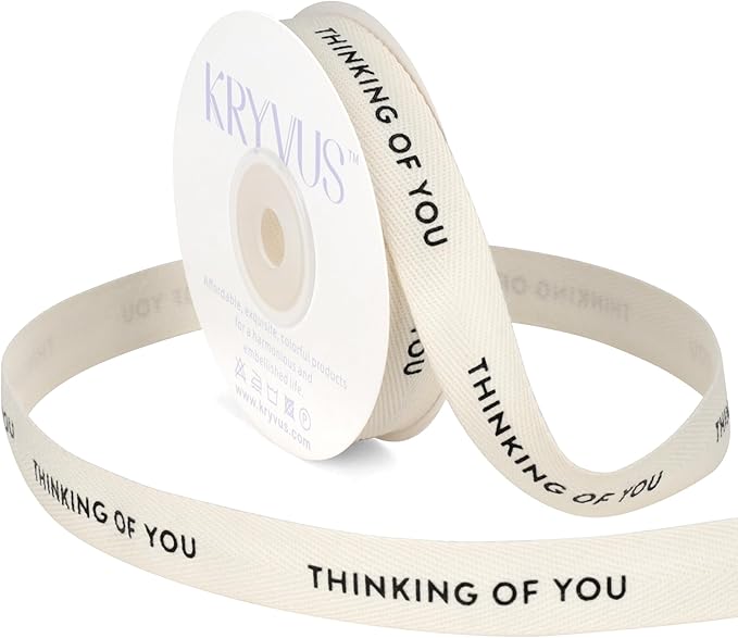 Thinking of You Ribbon - 5/8 Inch x 12 Yards Natural Twill Tape Ribbon, Cotton Herringbone Ribbons for Gift Wrapping, Birthdays, Weddings, Anniversaries, Valentine's Day, Mother's Day