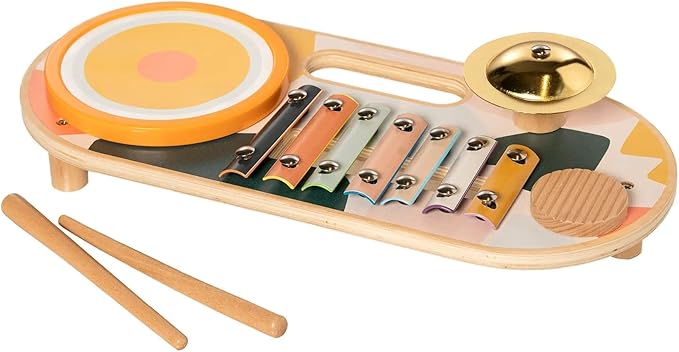 Manhattan Toy Beats to Go Wooden Toddler and Preschool Musical Learning Toy Xylophone, Drum, Cymbal and Washboard