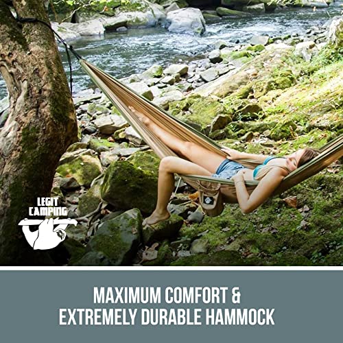 Legit 2 Person Camping Hammock - Double Tree Hammock - Portable & Heavy Duty - Perfect for Outdoor & Travel - color: Graphite/Sea Green