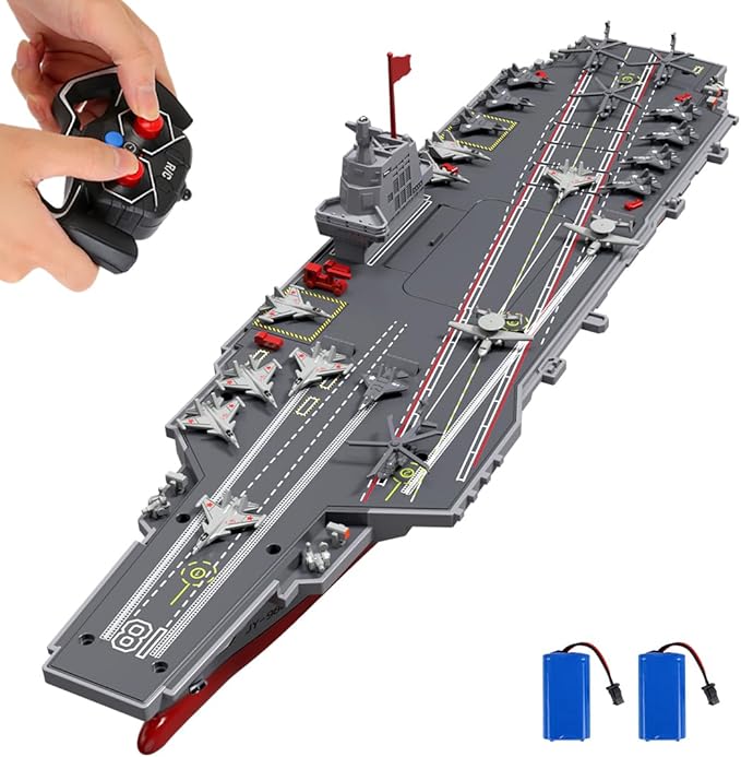 RC Boats for Kids 8-12, 16-inch Warship Battleship Aircraft Carrier with 2 Rechargeable Batteries, 15mph High Speed Remote Control Military Ship for Pool & Lake, Exhibits Model Gift for Boys