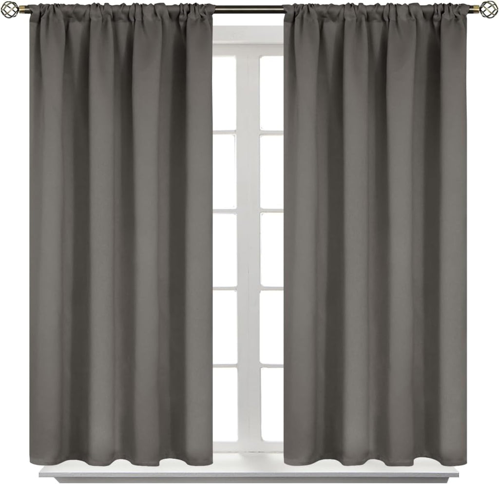 BGment Short Blackout Curtains 48 Inches Length - Rod Pocket Thermal Insulated Room Darkening Window Drapes for Kitchen Bedroom Bathroom, Grey, 2 Panels, 42 x 48 Inch